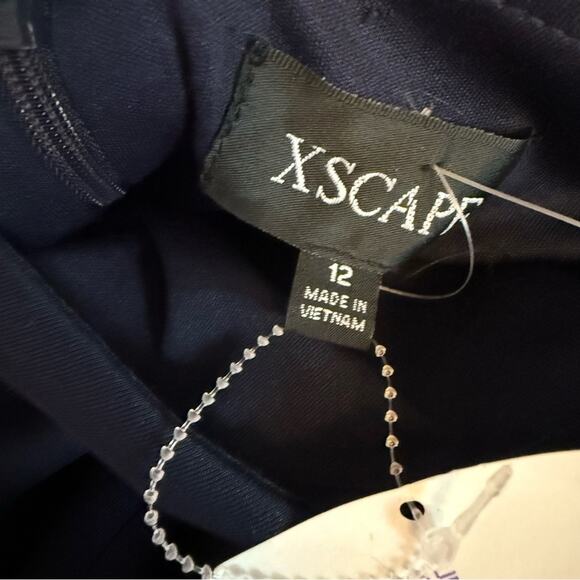 Xscape “Demi” 3/4 Sleeve Side Ruched Floor Length Gown Midnight Women’s Sz 12 - Picture 6 of 8